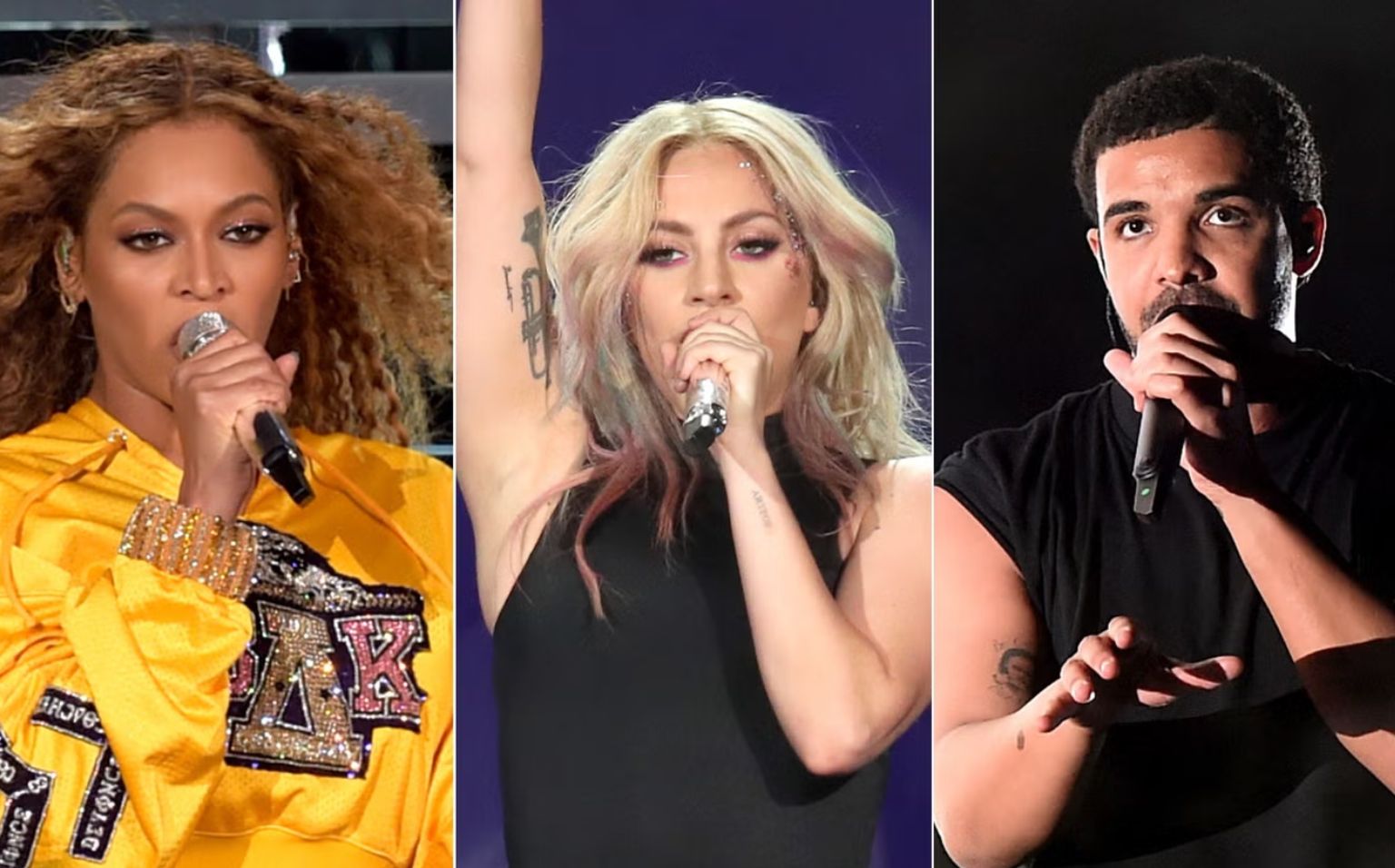 Beyoncé, Lady Gaga e Drake no Coachella (Foto: Getty Images)