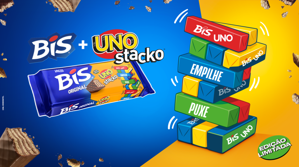 BIS e UNO Stacko se unem em collab inédita com brincadeira usando os próprios chocolates