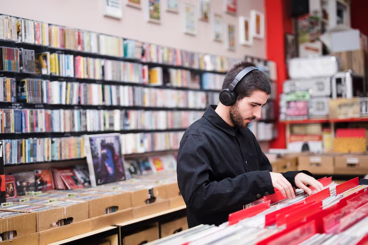 Vinis, CDs e fitas cassete ganham espaço na era do streaming Loja de discos (Foto: Freepik)